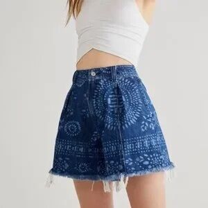 Free People Amelie Printed A-line Shorts 28 high rise denim